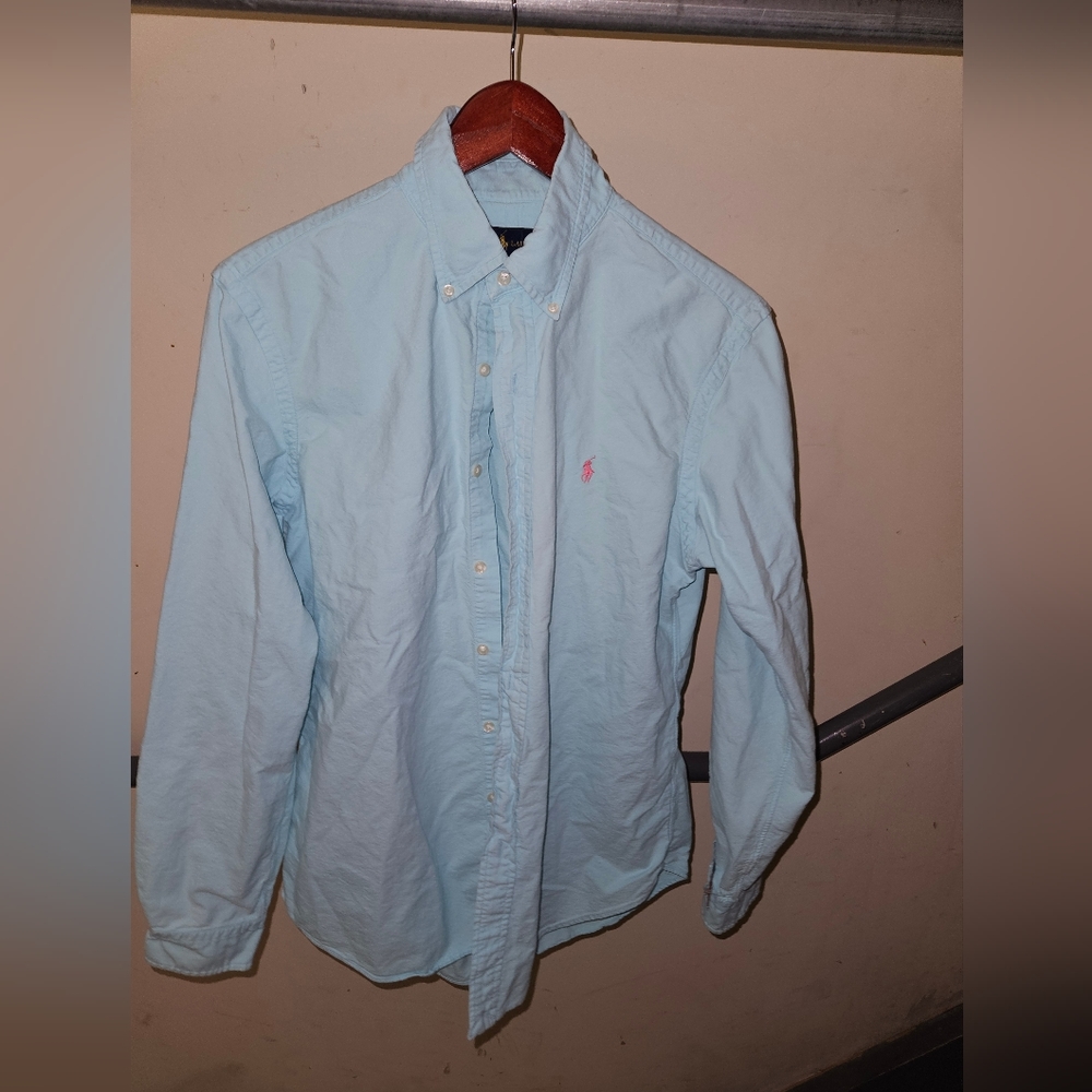 Mens Polo Ralph Lauren Slim Fit Button Down Dress Shirt Size M Medium Sky Blue